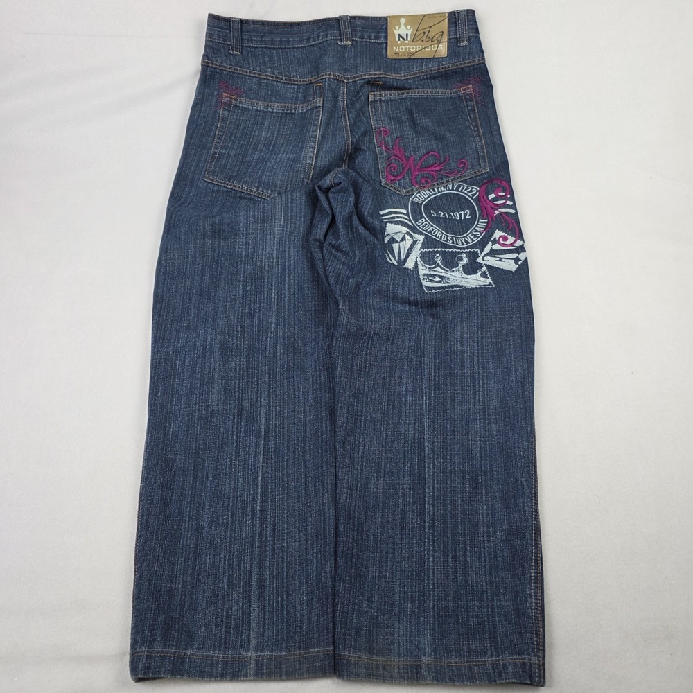 Vintage Y2k Notorious Big Baggy Jeans Mens 36x30 Skater Hip Hop 90s Embroidered